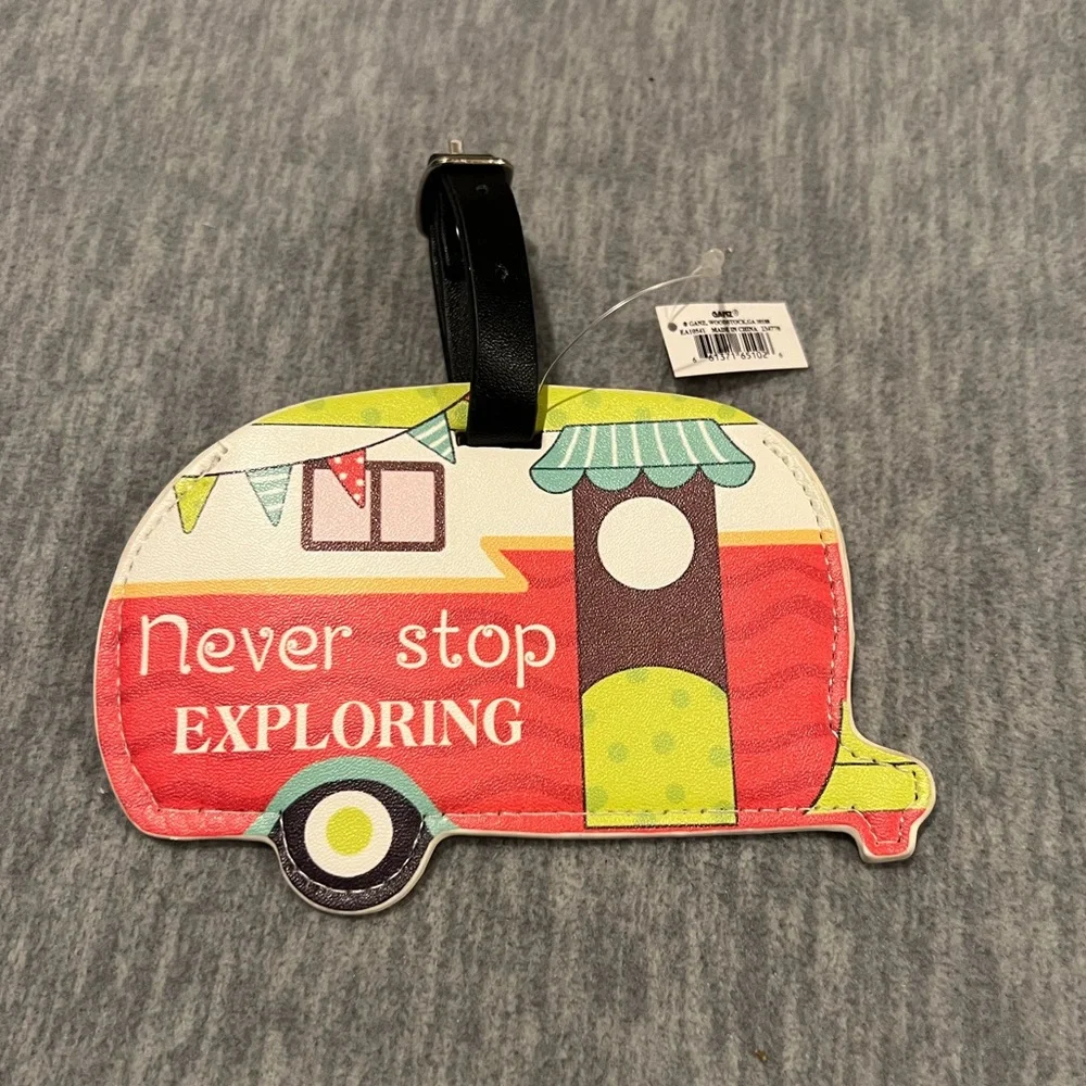 Ganz happy camper luggage tag never stop‎ exploring travel colorful retro new